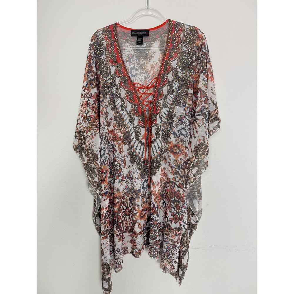 Satin Crystal Kimono Kaftan OS Camilla Rhinestone Resort Swim Colleen Lopez - Picture 8 of 16